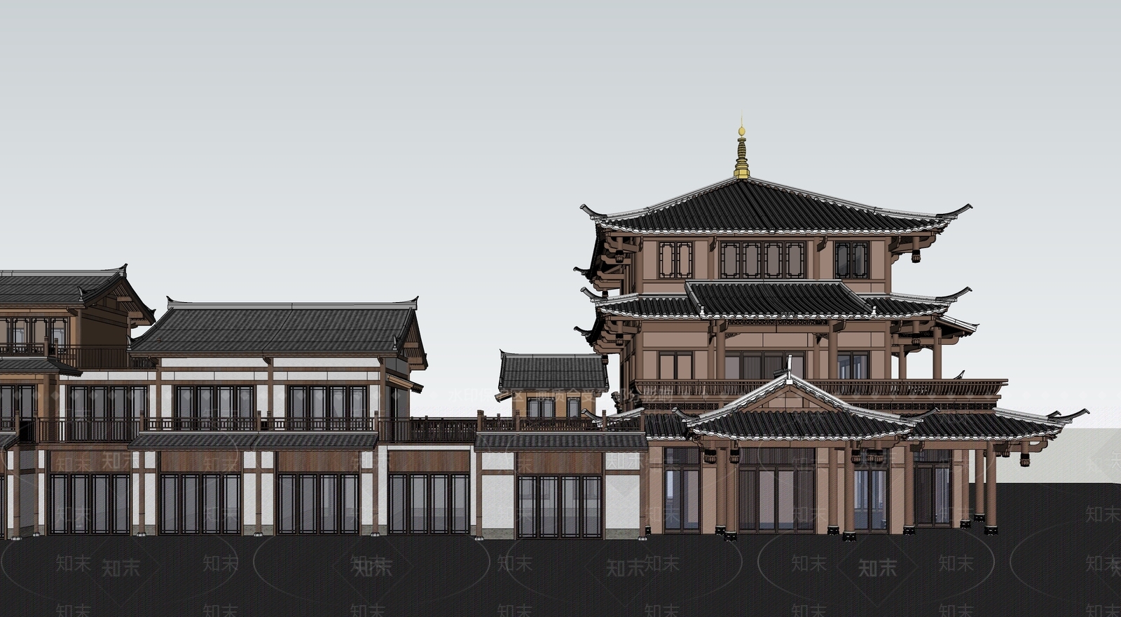 新中式商业街SU模型下载【ID:1130628255】