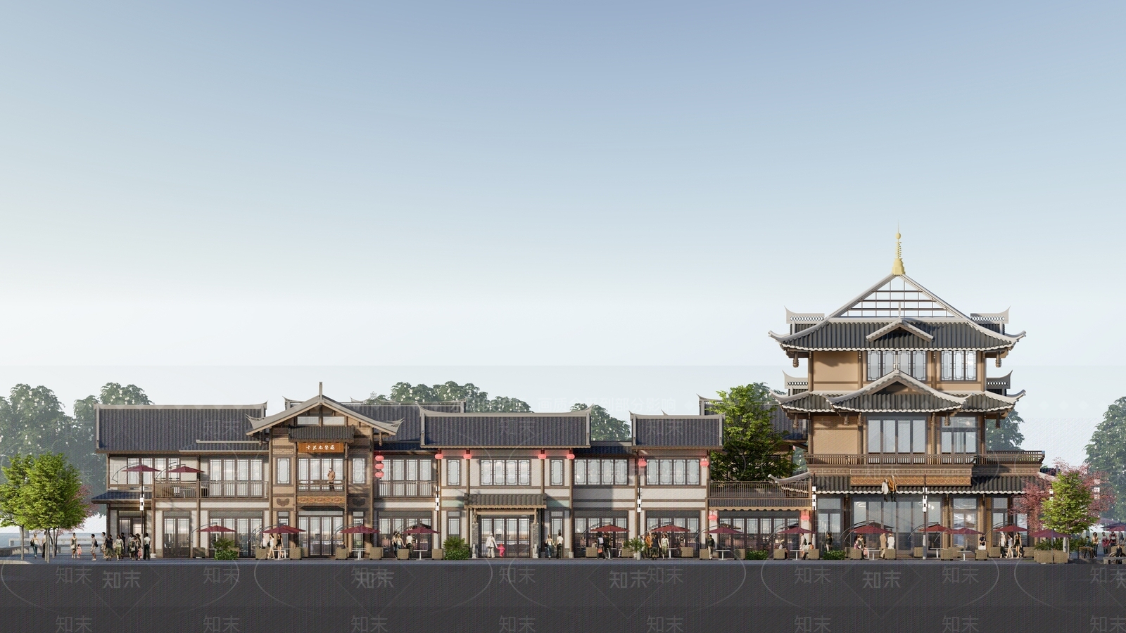 新中式商业街SU模型下载【ID:1130628255】