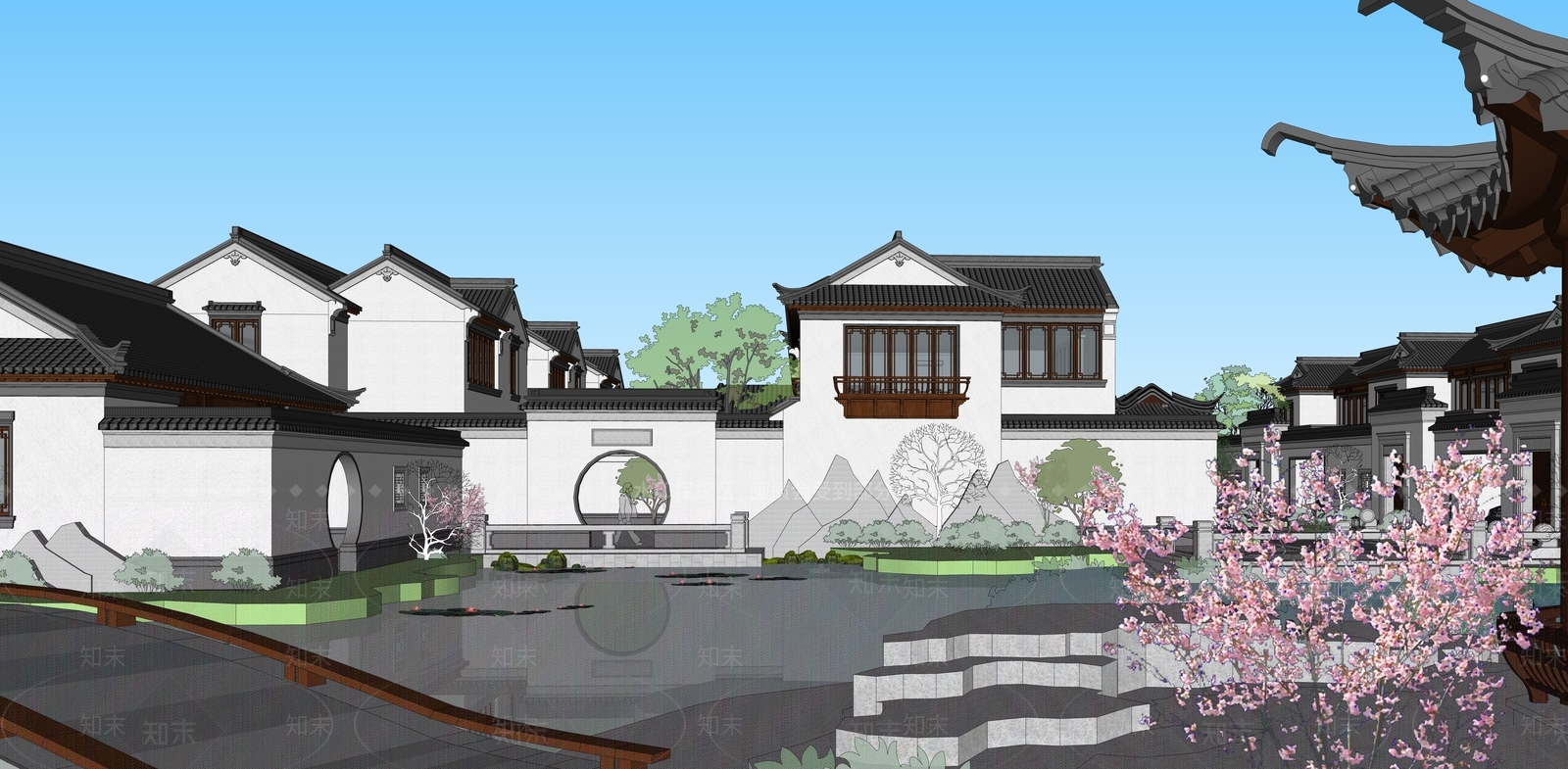 中式美丽乡村SU模型下载【ID:1130629365】