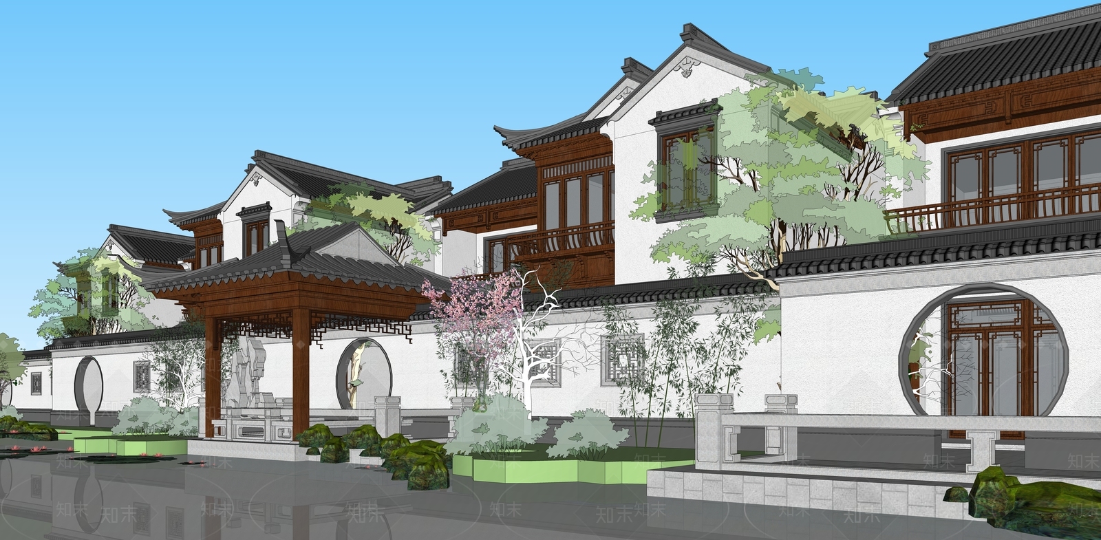 中式美丽乡村SU模型下载【ID:1130629365】