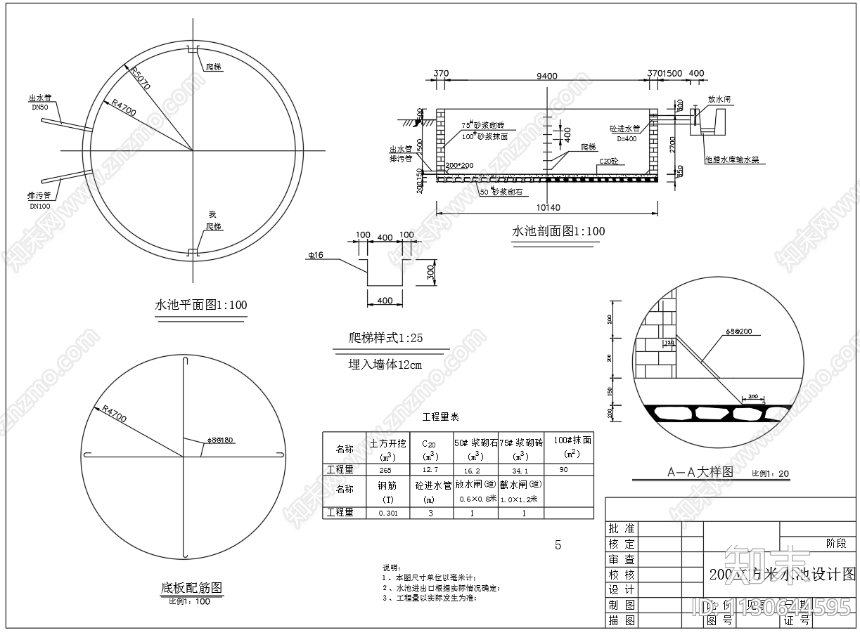 5个尺寸砖砌水池结构施工图下载【ID:1130644595】