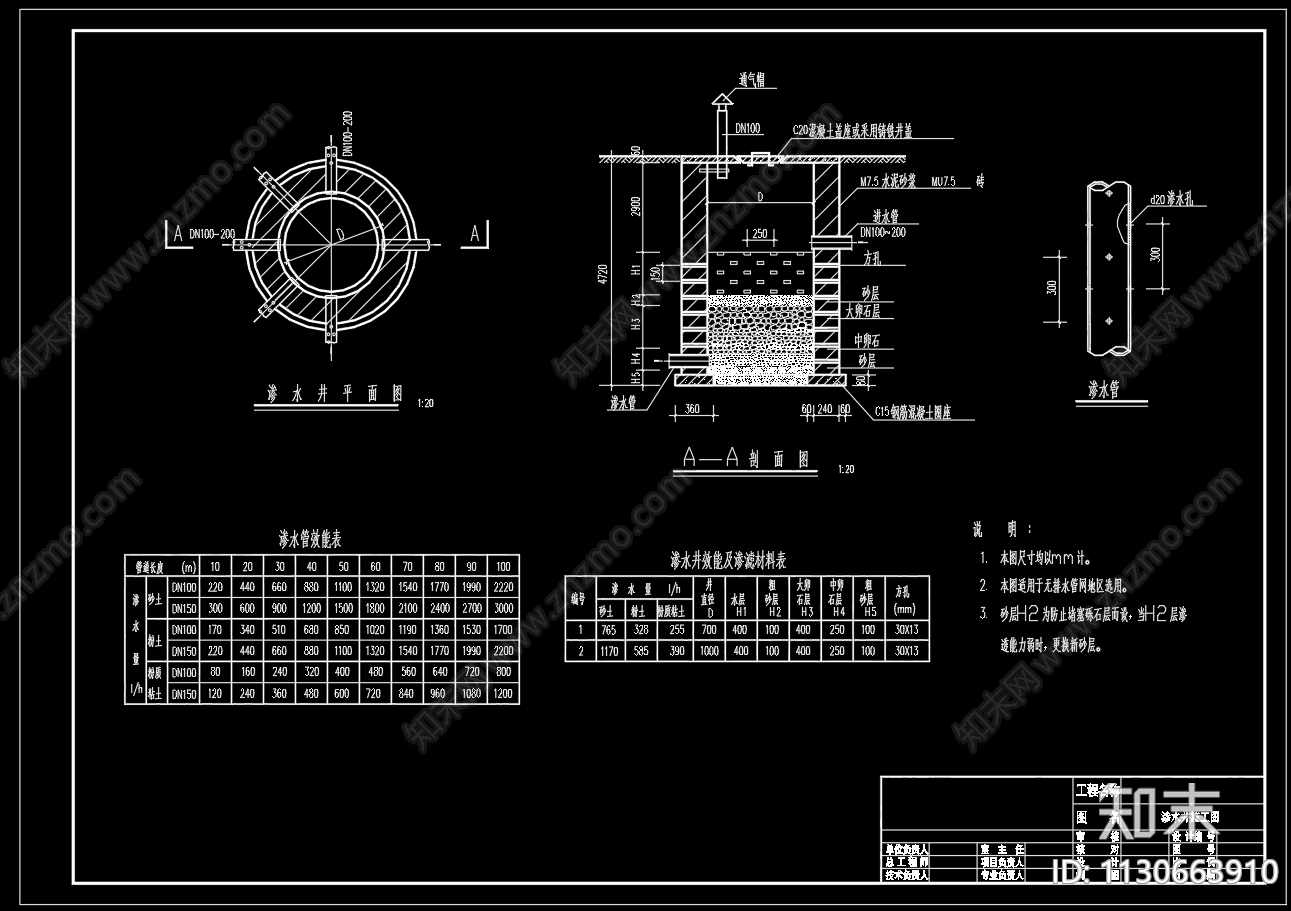 砖混结构渗水井平面剖面图cad施工图下载【ID:1130663910】