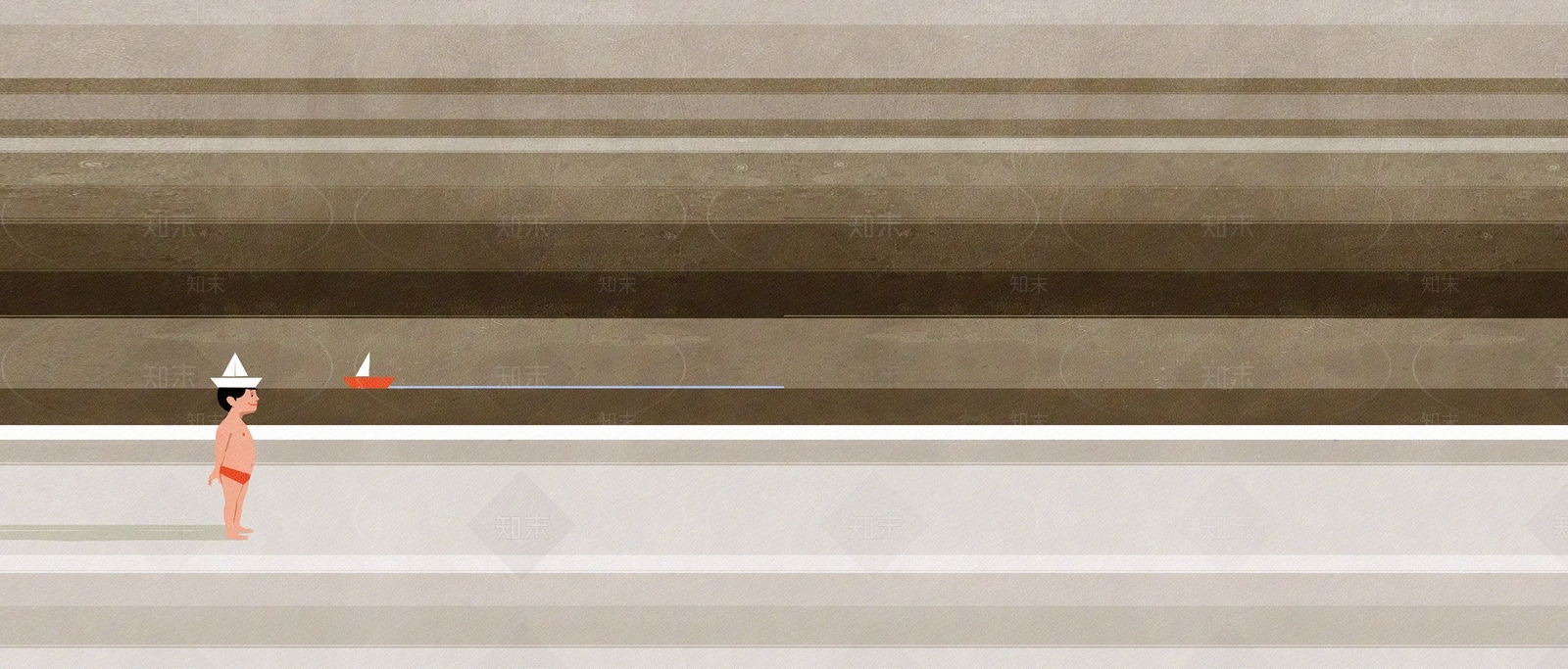 棕啡色跳色条纹卡通插画墙绘壁画贴图下载【ID:1130670137】