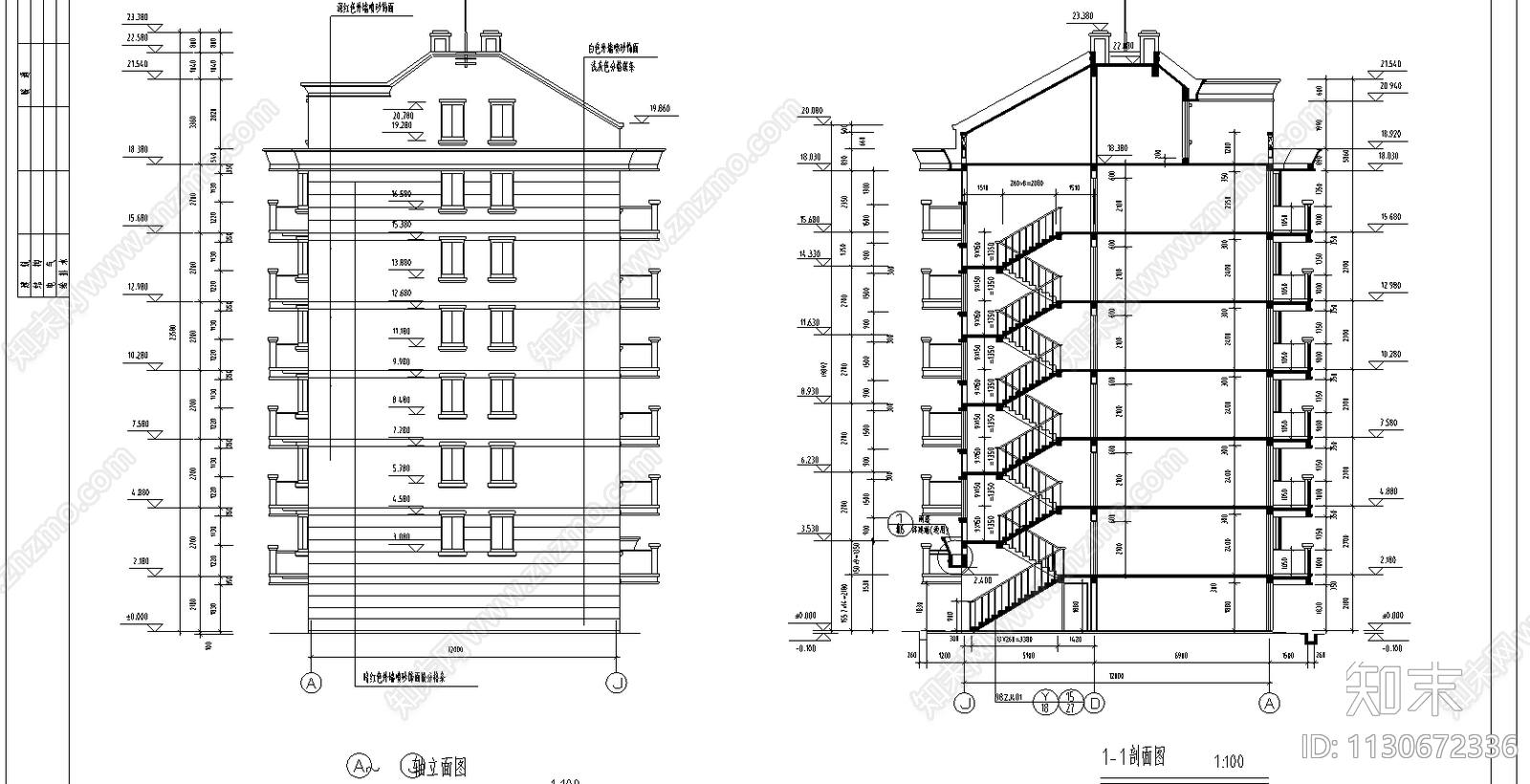 多层住宅建筑平立剖图施工图下载【ID:1130672336】