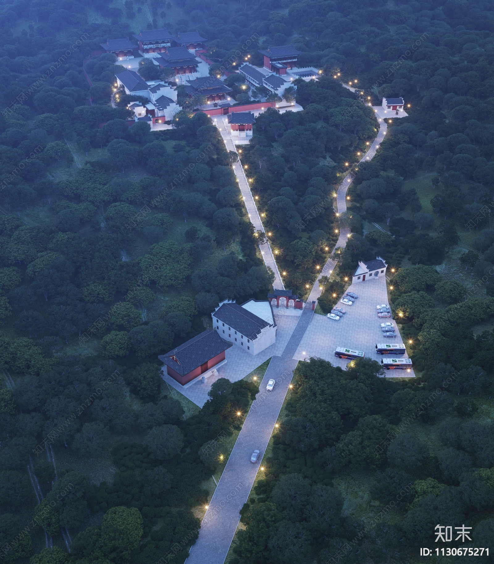 中式寺庙道观古建筑鸟瞰3D模型下载【ID:1130675271】