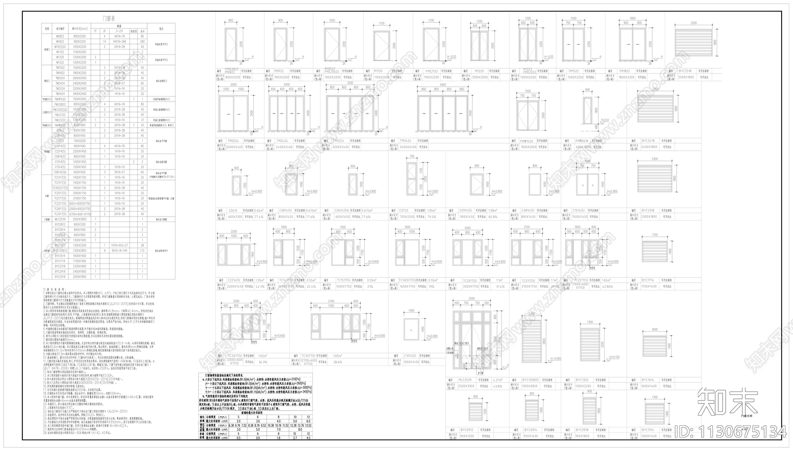 住宅门窗表通用说明施工图下载【ID:1130675134】