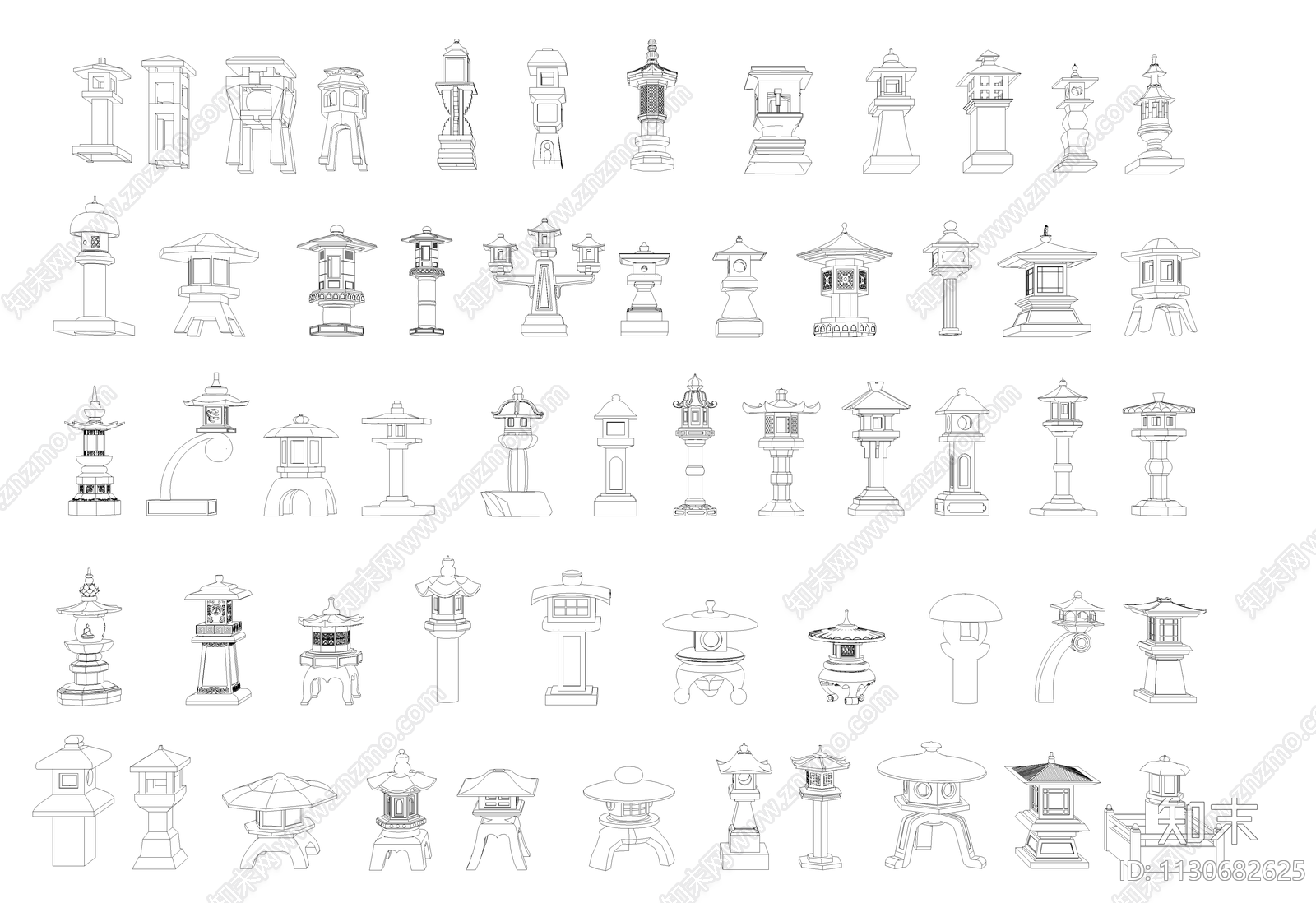 新中式禅意灯庭院灯施工图下载【ID:1130682625】