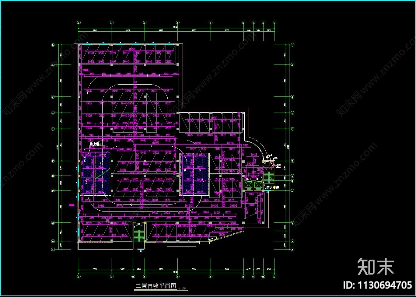 七层停车库给排水和消防cad施工图下载【ID:1130694705】