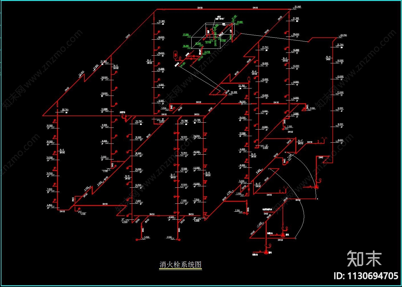 七层停车库给排水和消防cad施工图下载【ID:1130694705】