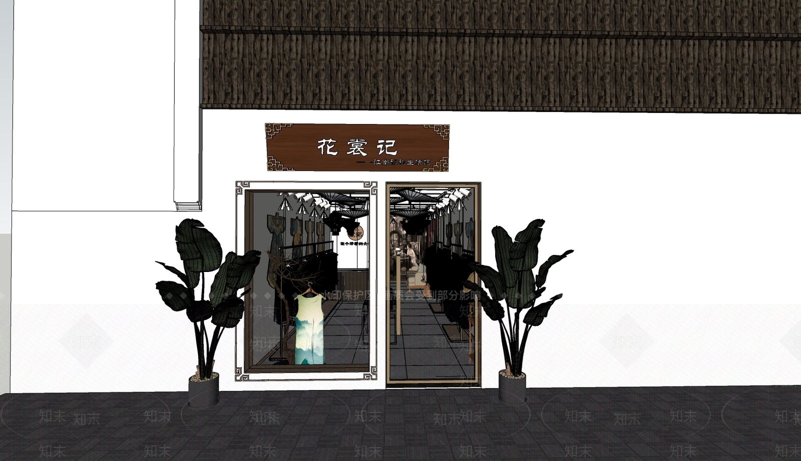中式旗袍服装店伞服装架SU模型下载【ID:1130763532】