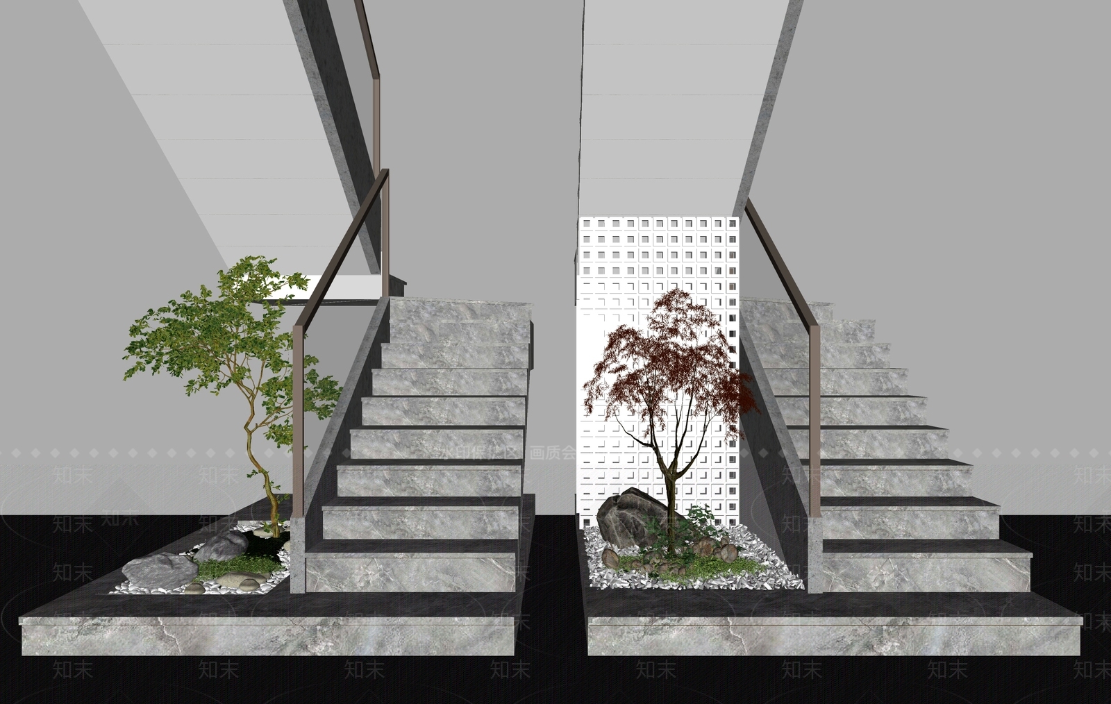 现代楼梯间SU模型下载【ID:1130704341】