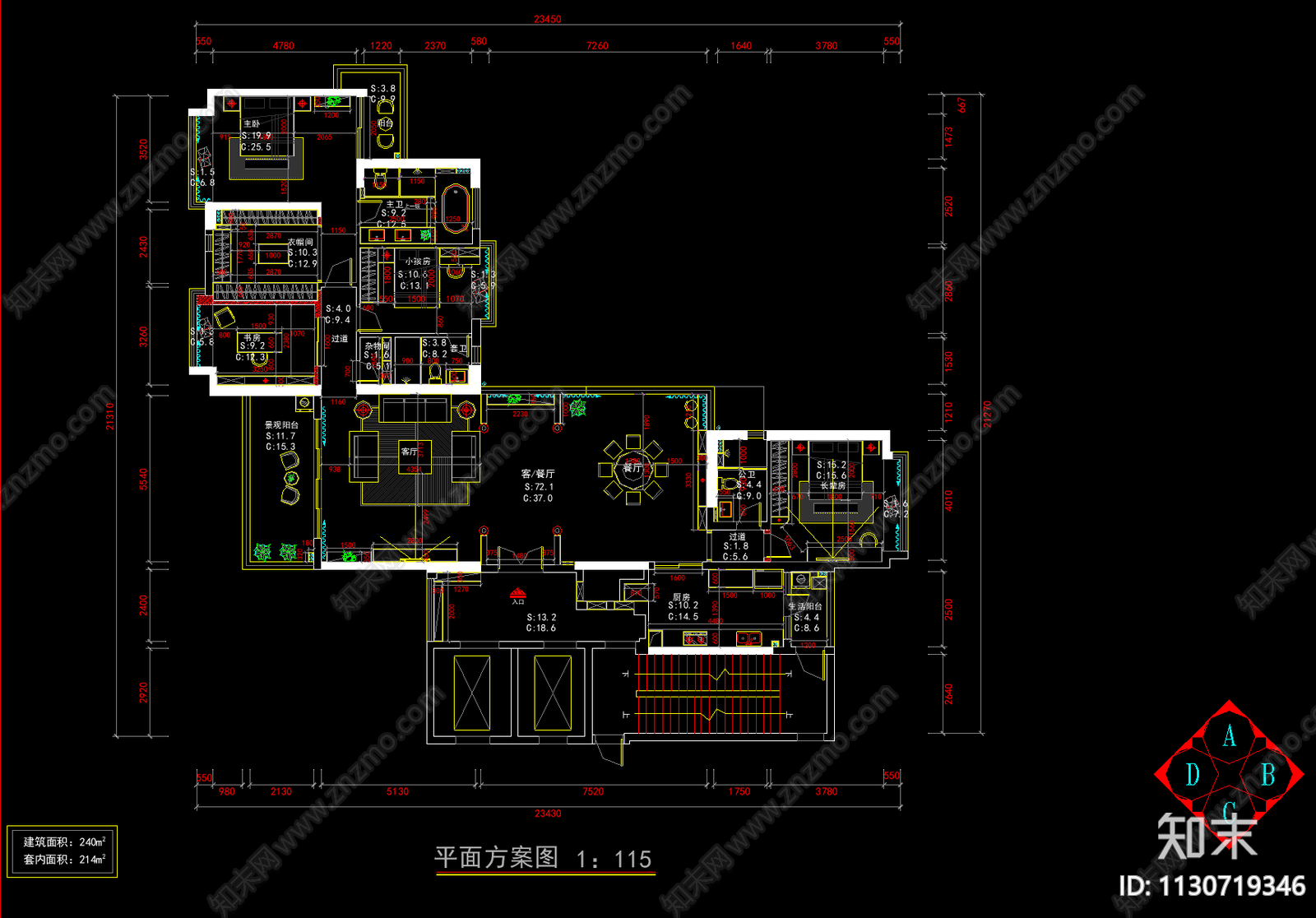 欧式古典室内家装cad施工图下载【ID:1130719346】