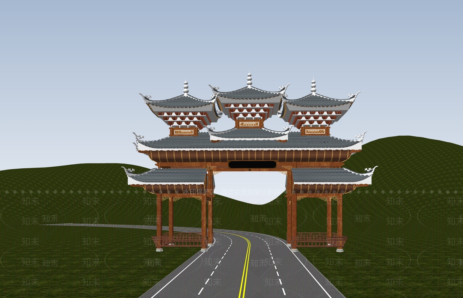 中式牌楼牌坊SU模型下载【ID:1130721268】