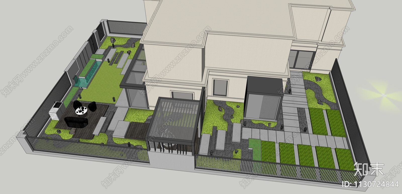 现代庭院花园SU模型下载【ID:1130724844】