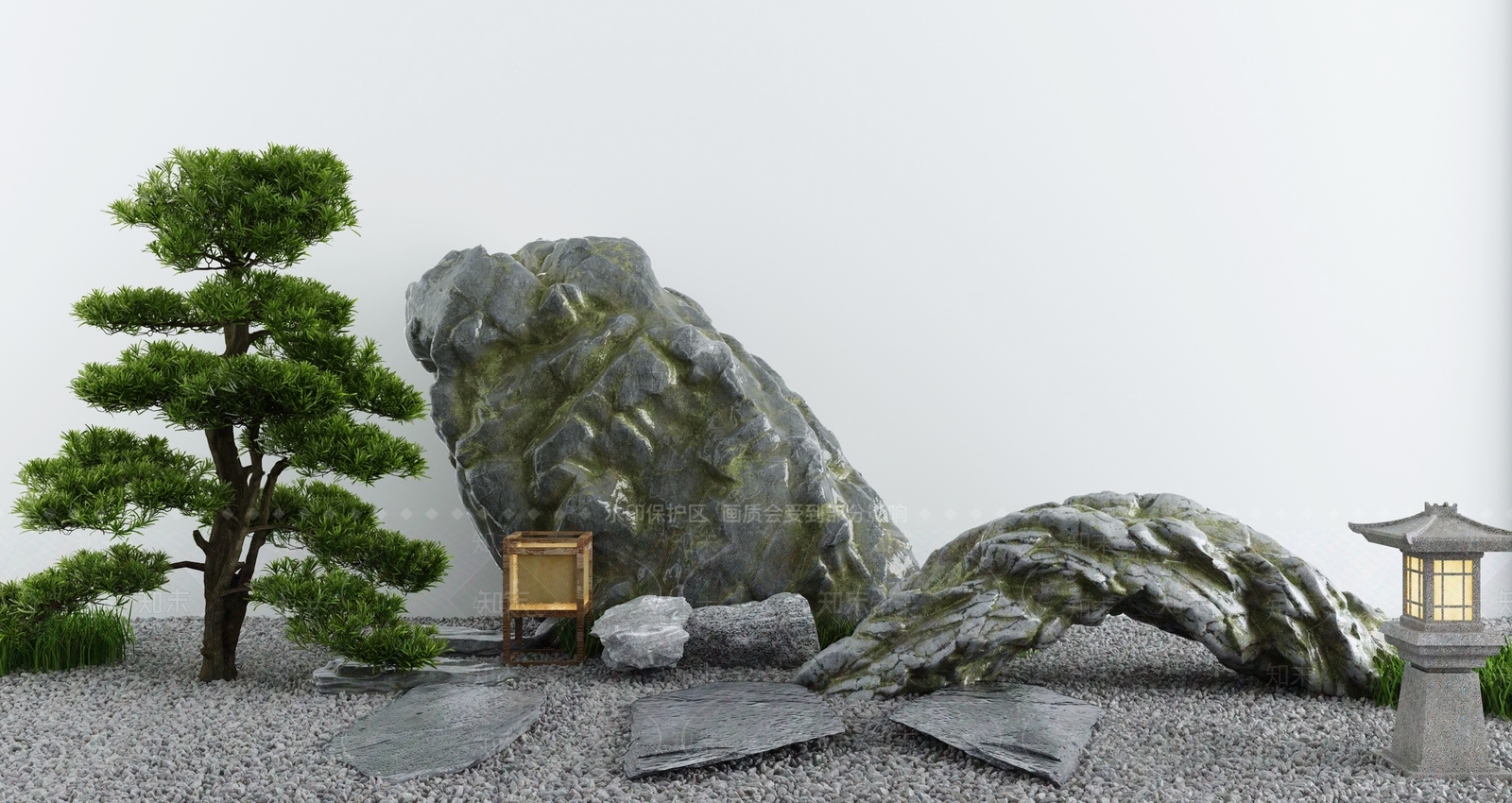 新中式庭院枯山水石3D模型下载【ID:1130731507】