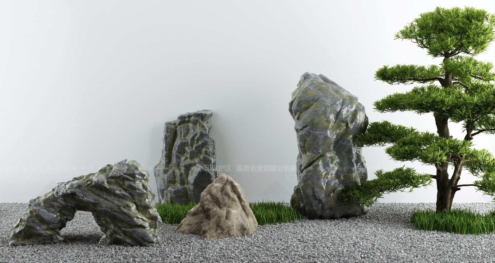 新中式庭院枯山水石3D模型下载【ID:1130732104】