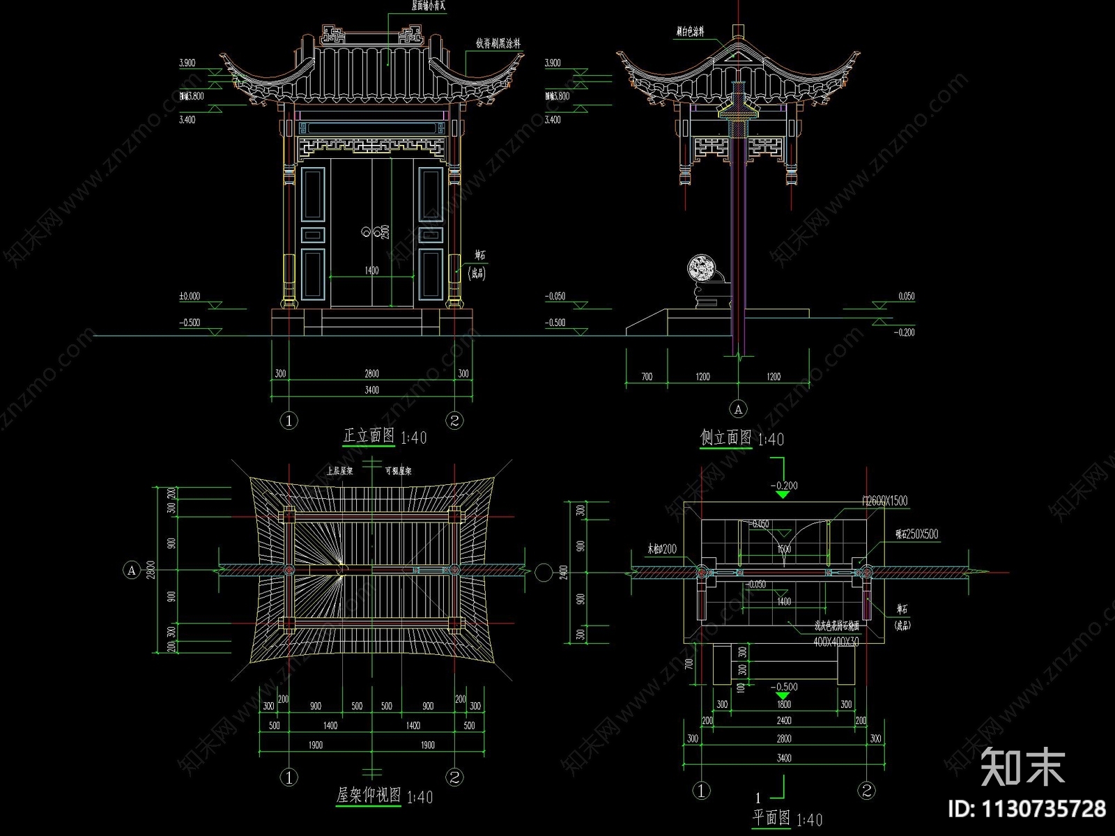 中式古建垂花门建筑详图cad施工图下载【ID:1130735728】