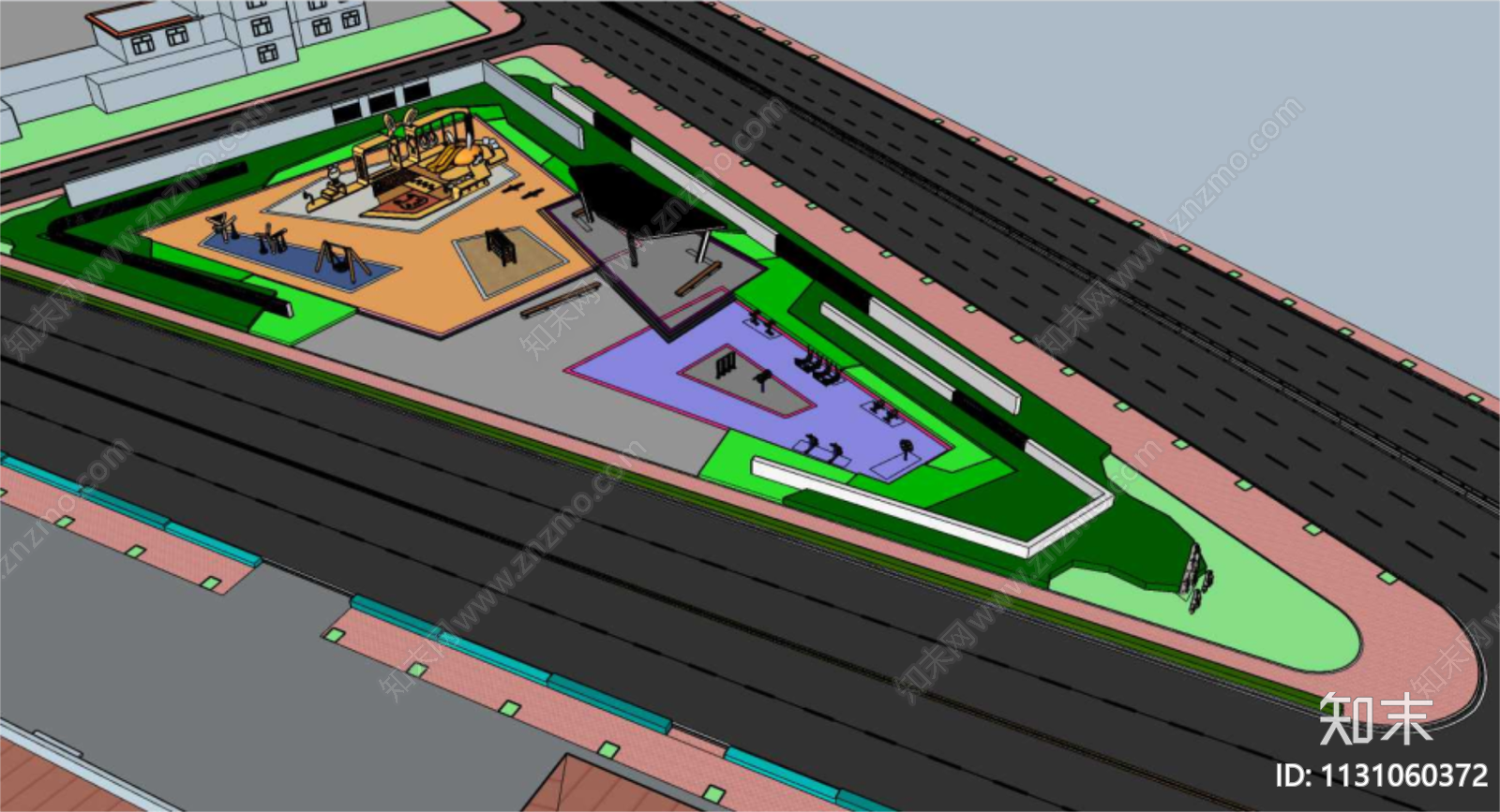 现代三角公园SU模型下载【ID:1131060372】