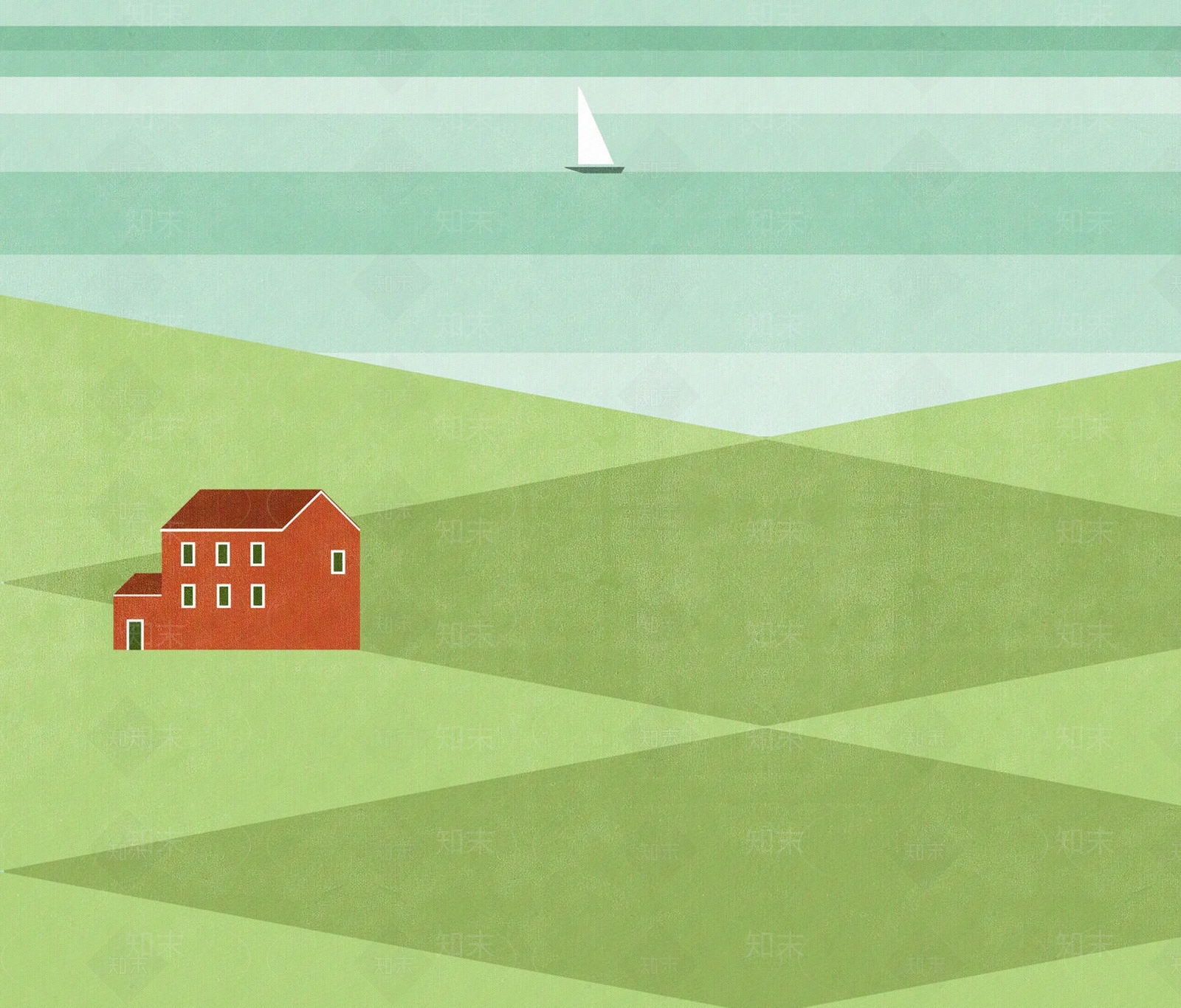 黄绿色插画条纹几何卡通壁画贴图下载【ID:1130750119】