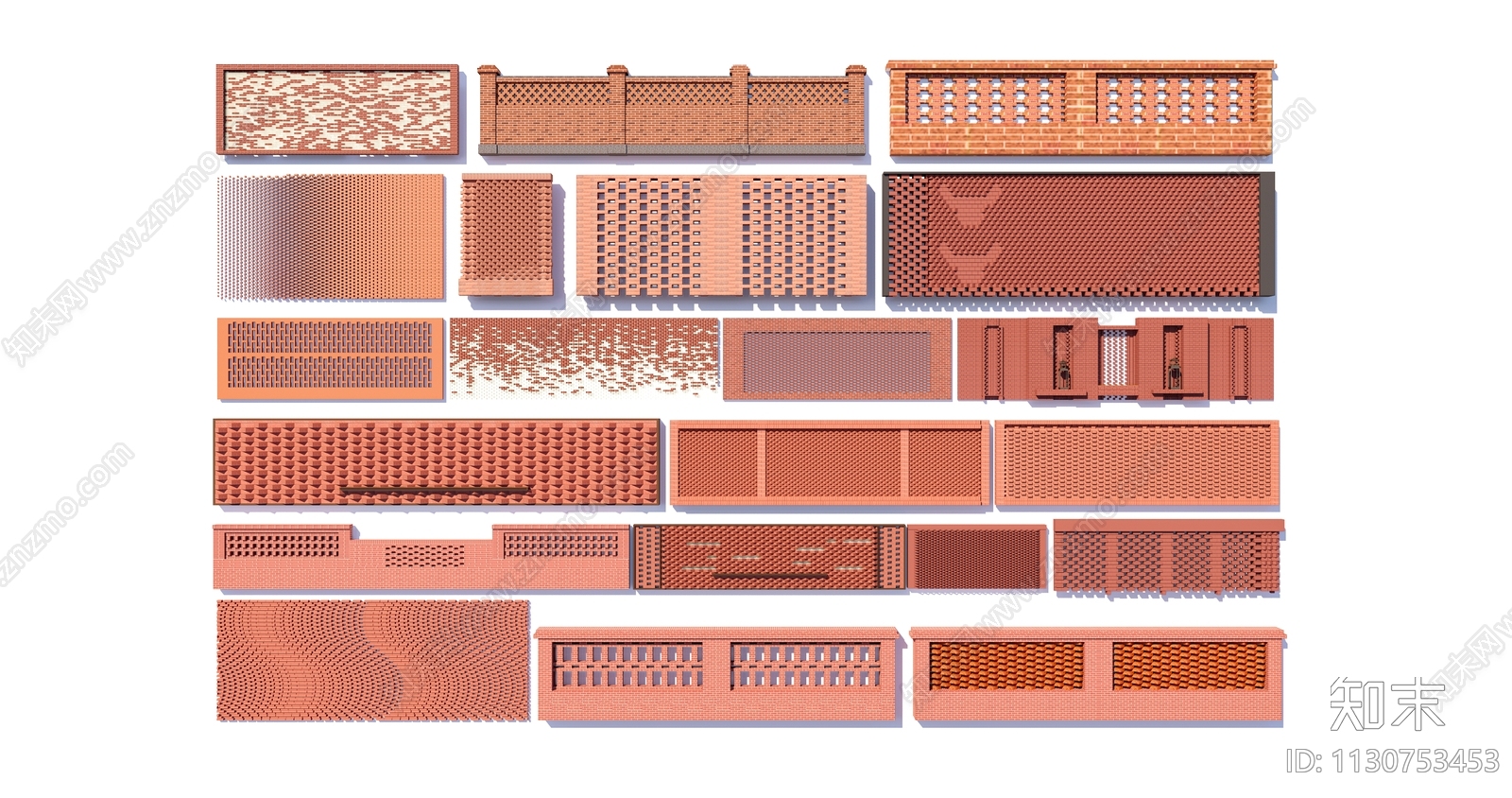 现代红砖景墙SU模型下载【ID:1130753453】
