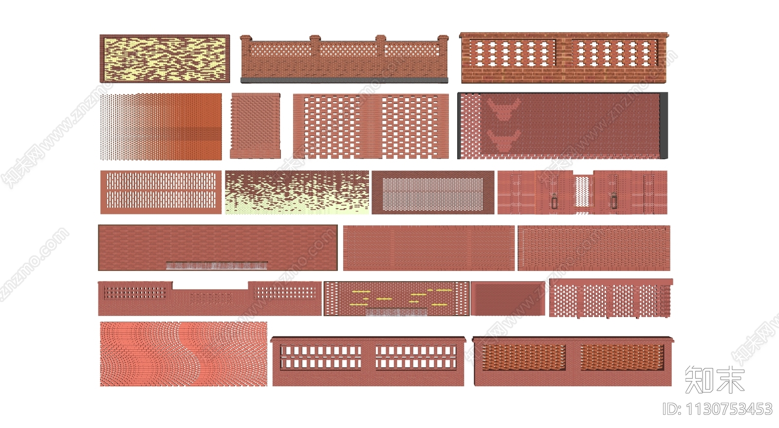 现代红砖景墙SU模型下载【ID:1130753453】
