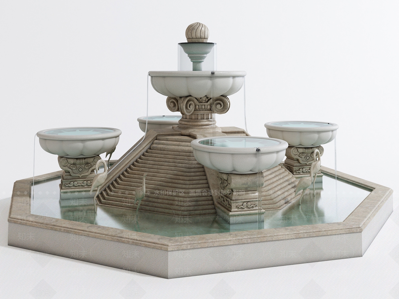 欧式景观喷泉水景SU模型下载【ID:1130754964】