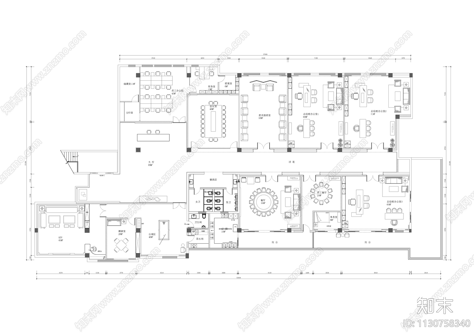 1000㎡私人商务会所平面方案图施工图下载【ID:1130758340】