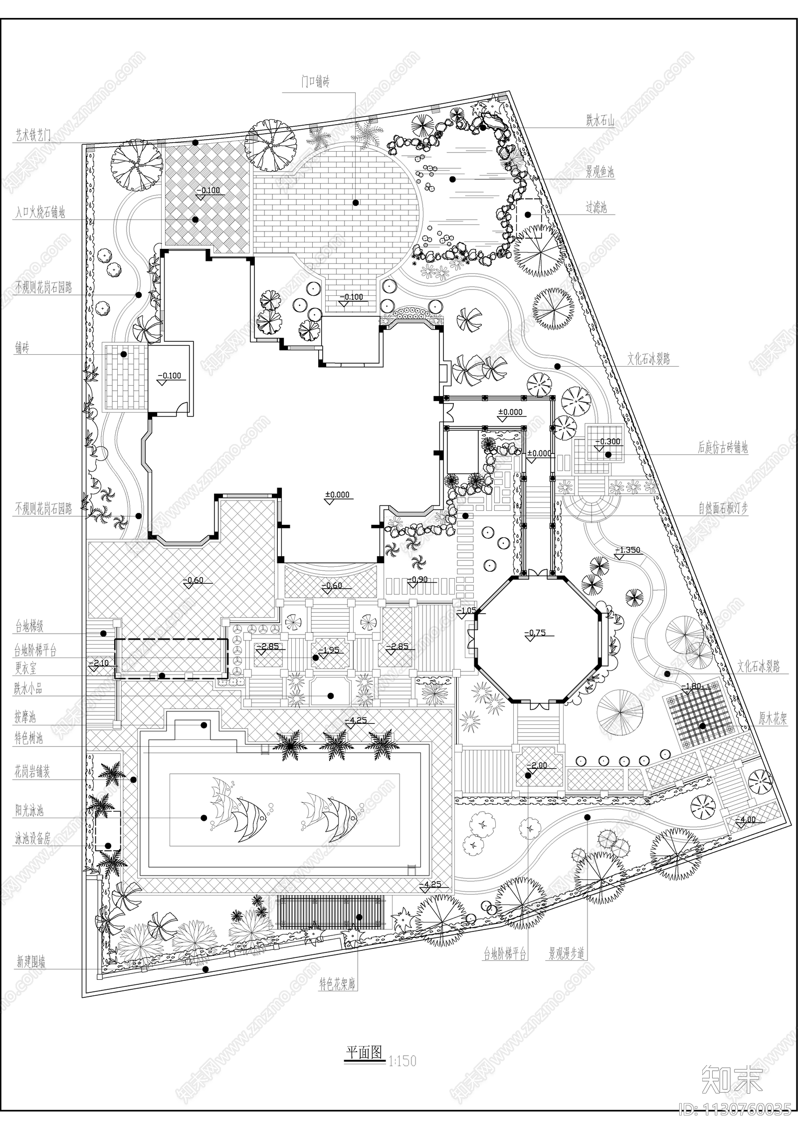 豪华别墅花园平面方案图施工图下载【ID:1130760035】