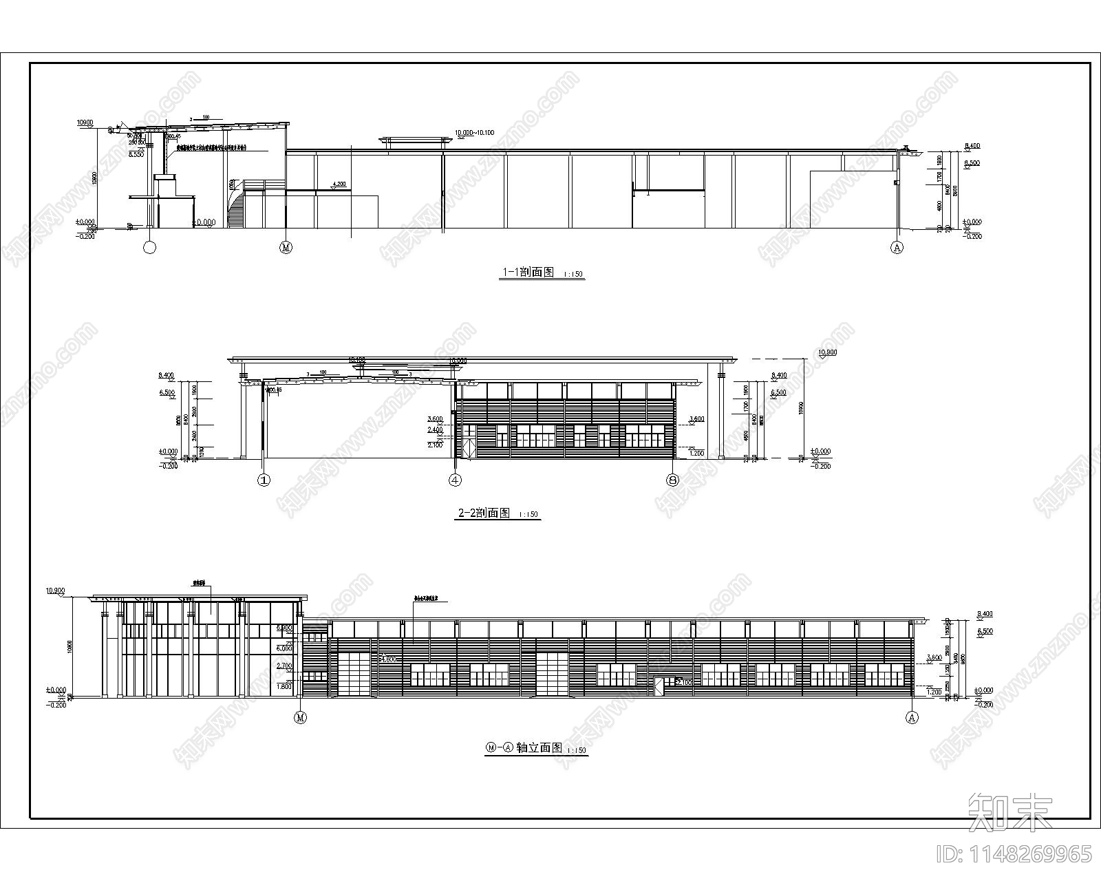 奔驰4s店建筑cad施工图下载【ID:1148269965】