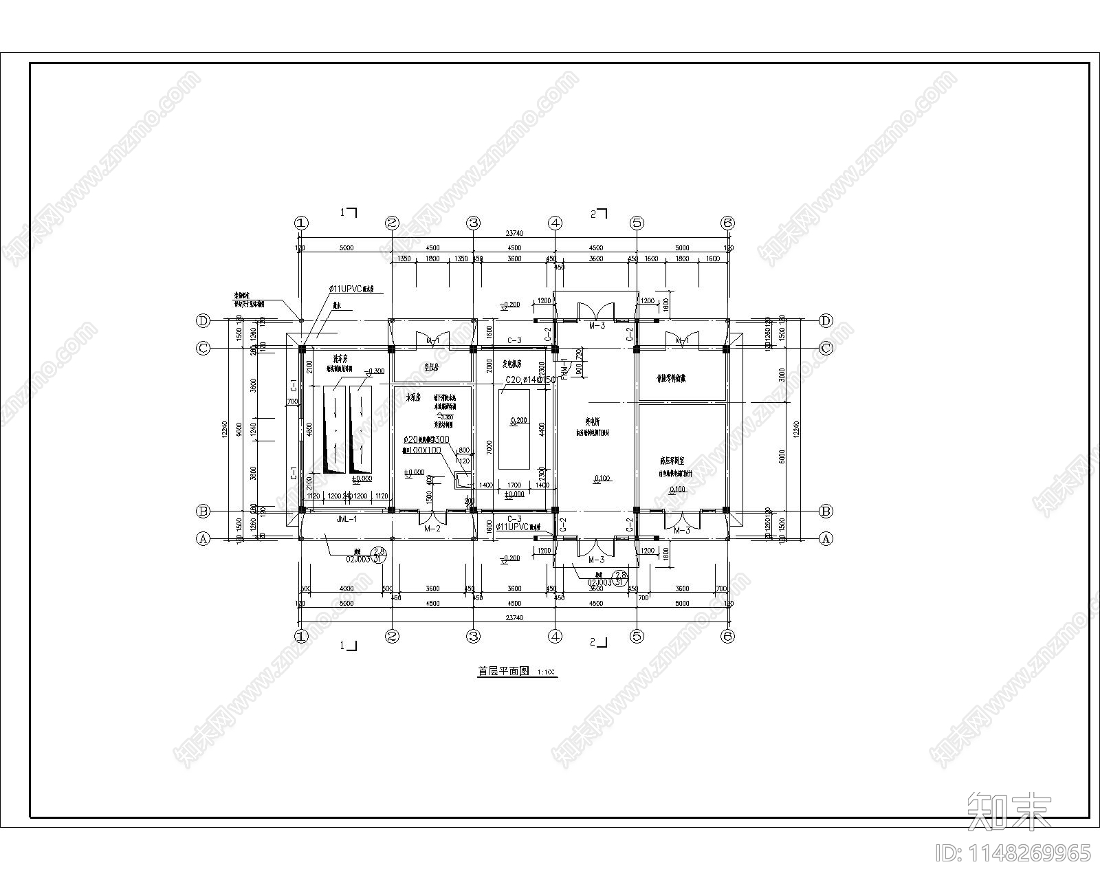 奔驰4s店建筑cad施工图下载【ID:1148269965】