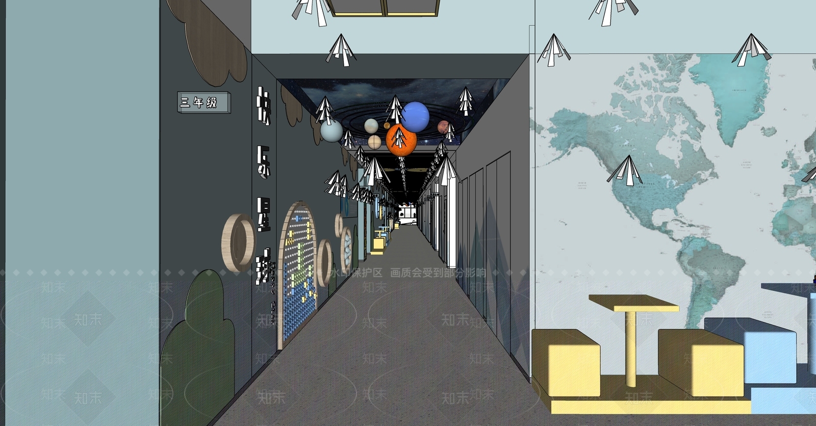 北欧教室文化走廊SU模型下载【ID:1130765259】