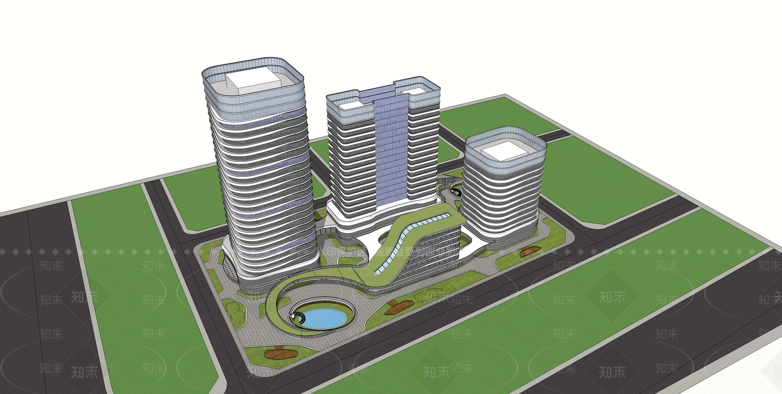 现代办公楼建筑SU模型下载【ID:1130773519】