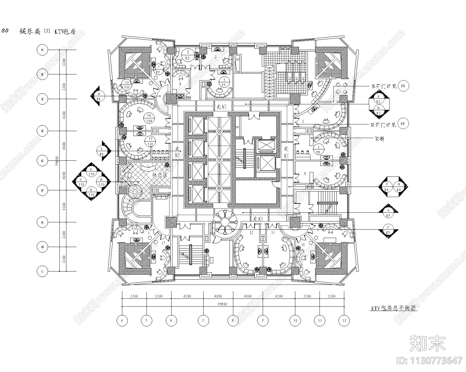 KTV包房装修cad施工图下载【ID:1130773647】