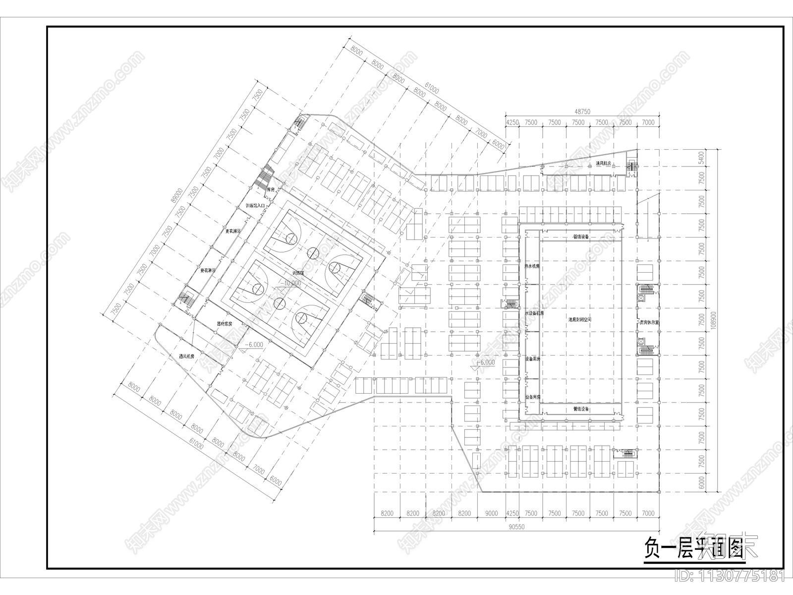 学校体育馆建筑cad施工图下载【ID:1130775181】