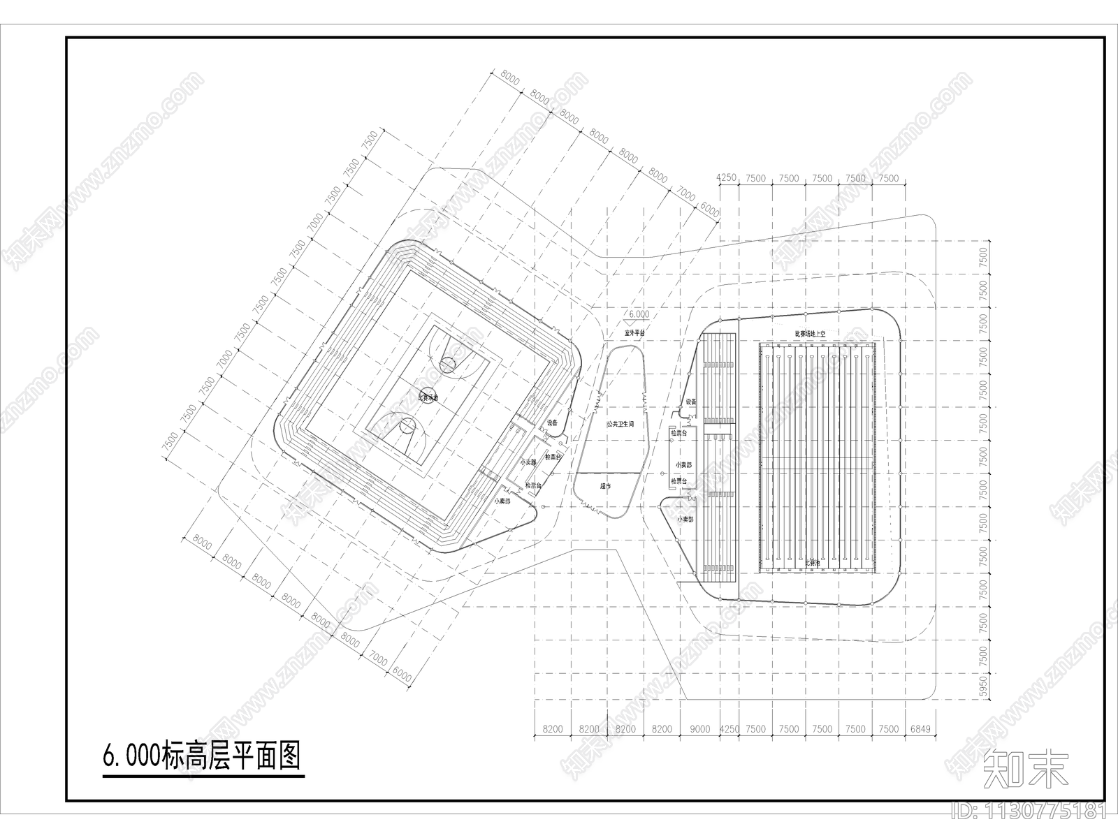 学校体育馆建筑cad施工图下载【ID:1130775181】