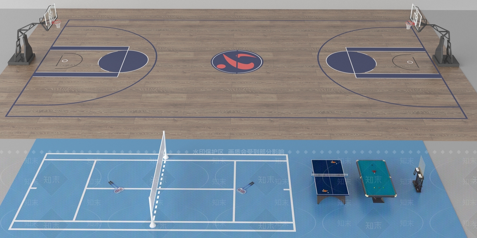 现代篮球场3D模型下载【ID:1130775351】