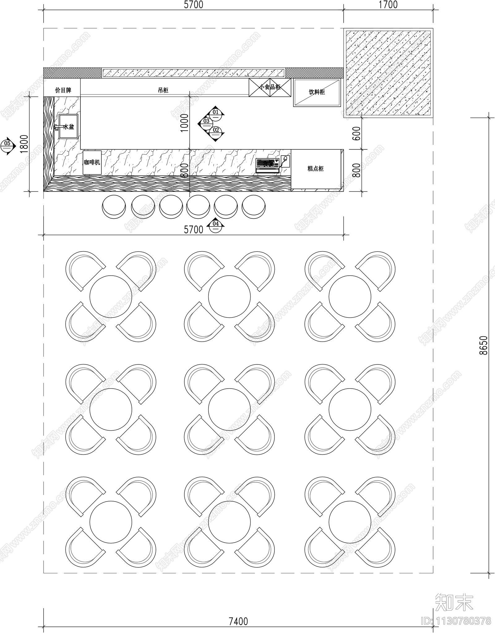 水吧台详图cad施工图下载【ID:1130780378】