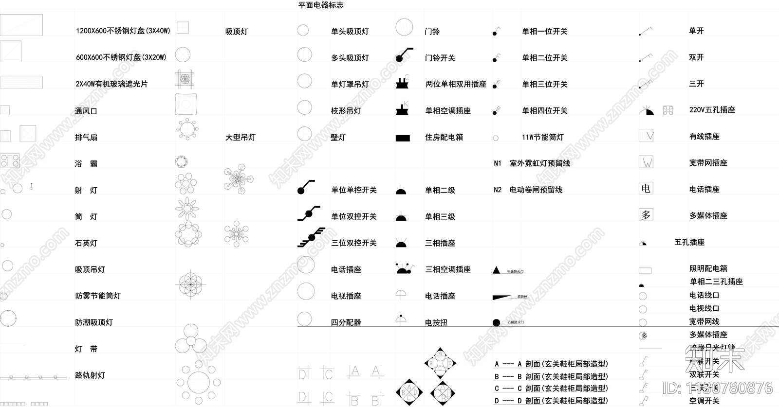 各类灯具壁灯吊灯图库施工图下载【ID:1130780876】