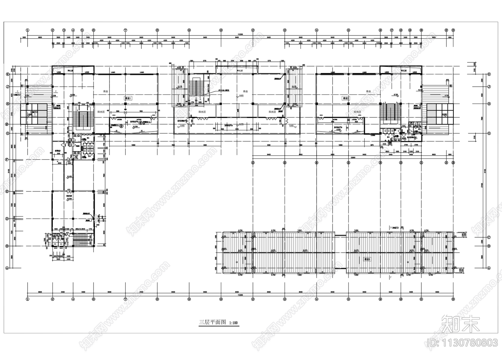 商业街建筑cad施工图下载【ID:1130780803】