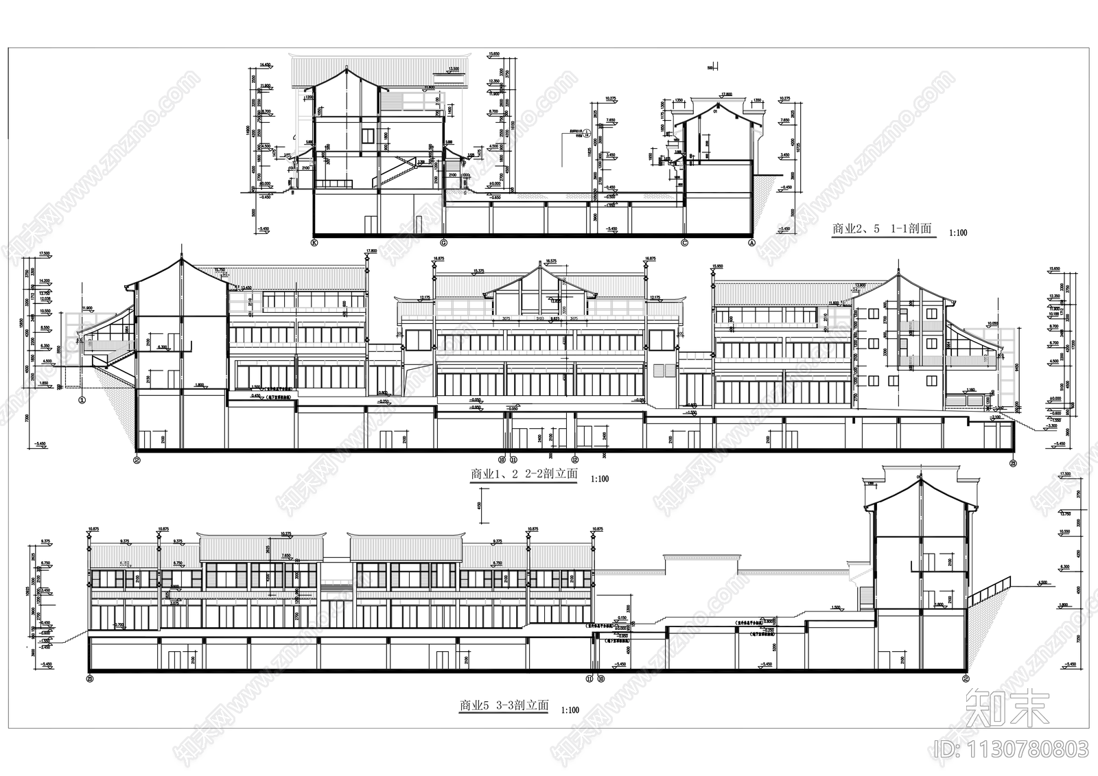 商业街建筑cad施工图下载【ID:1130780803】