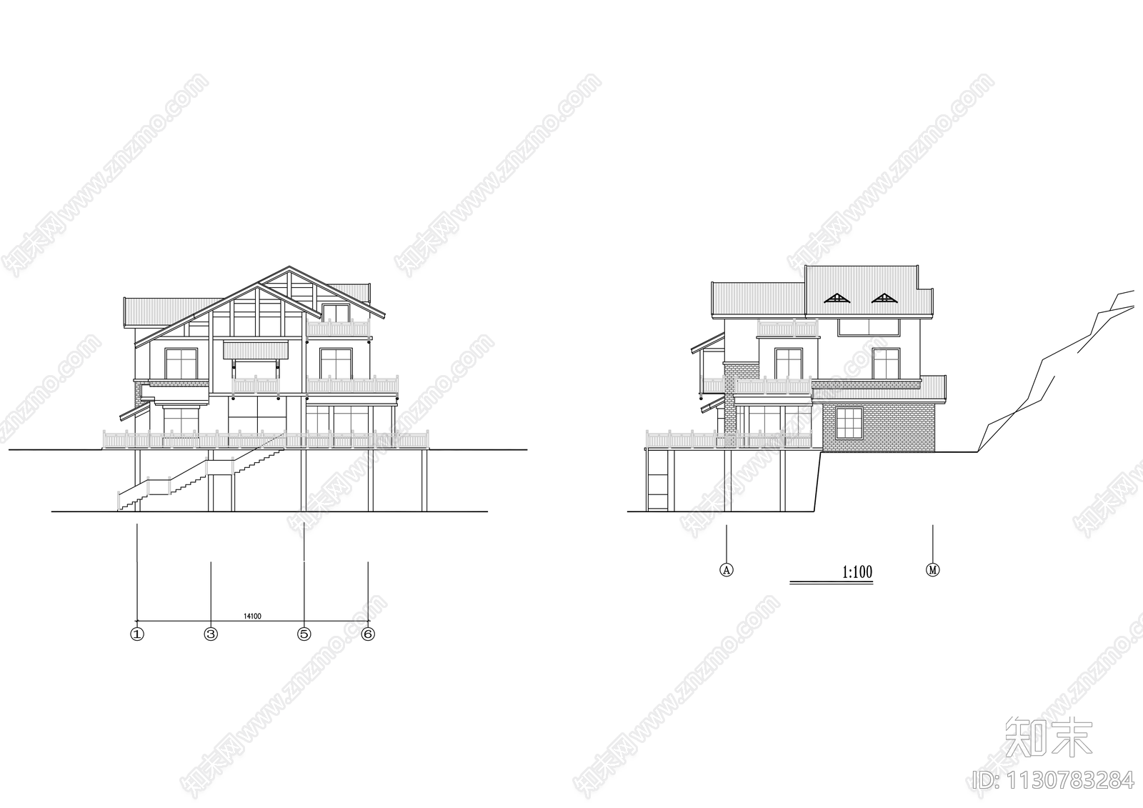 吊脚楼客栈民宿建筑施工图下载【ID:1130783284】