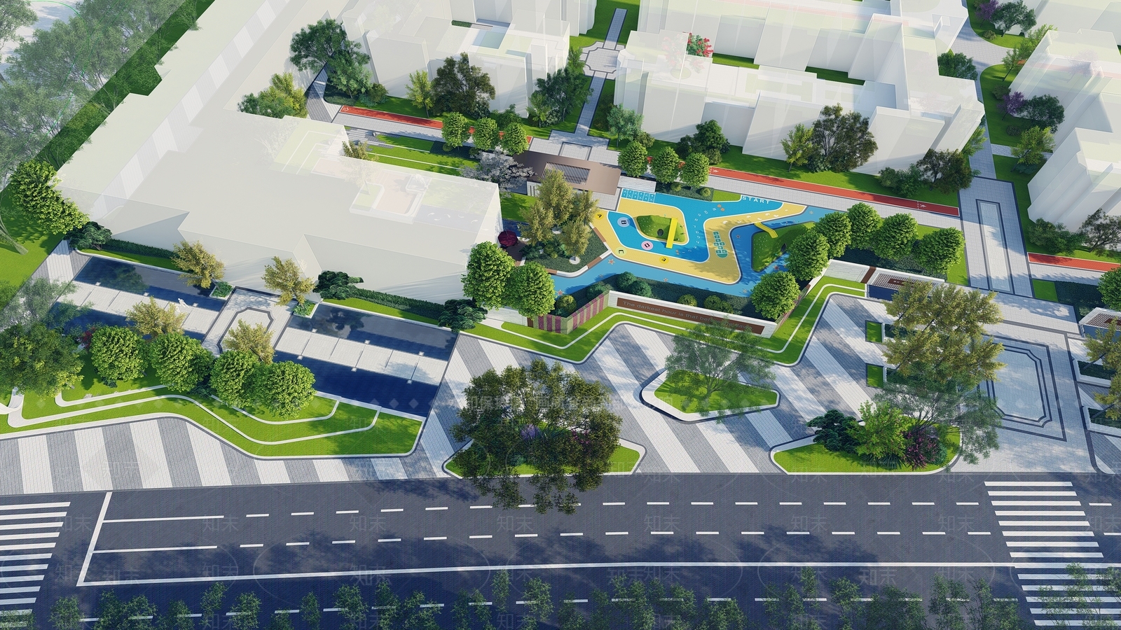 现代简约住宅小区景观SU模型下载【ID:1130787543】