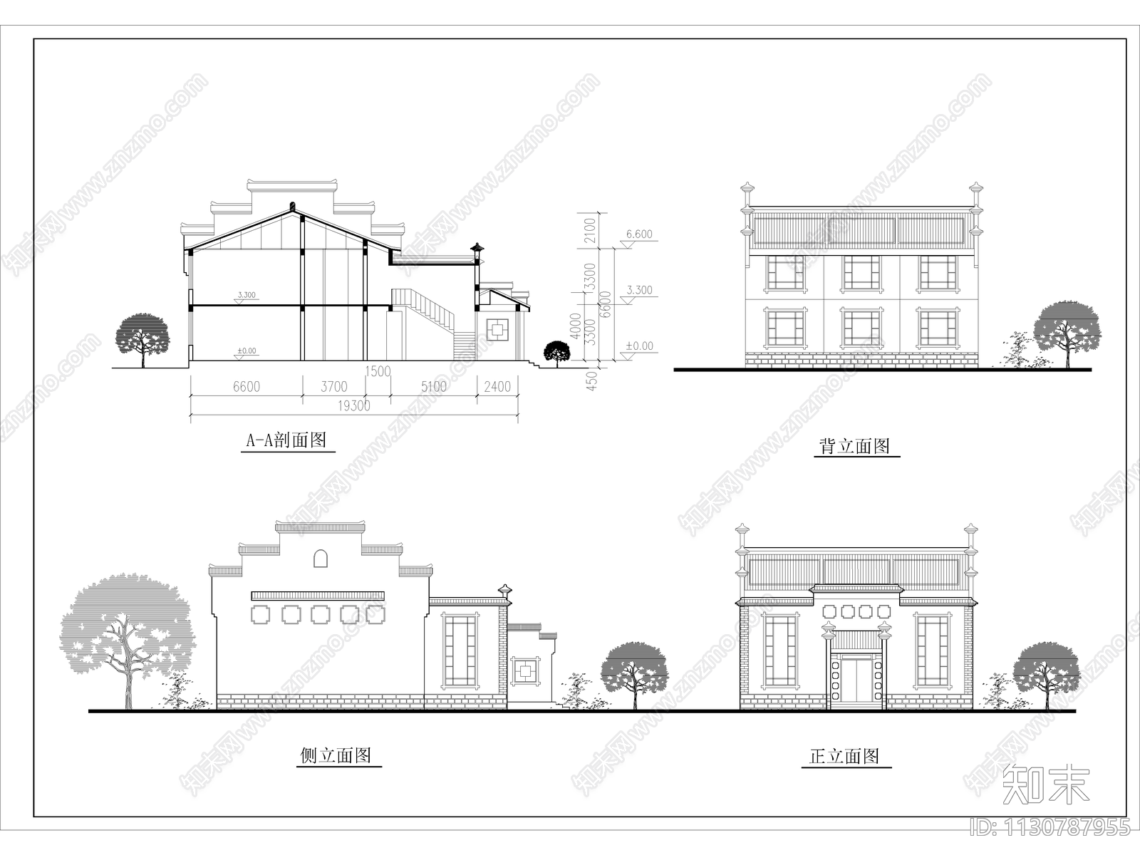 新中式民宿建筑效果图cad施工图下载【ID:1130787955】