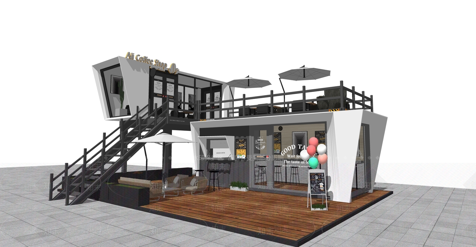 现代集装箱咖啡店SU模型下载【ID:1130789852】