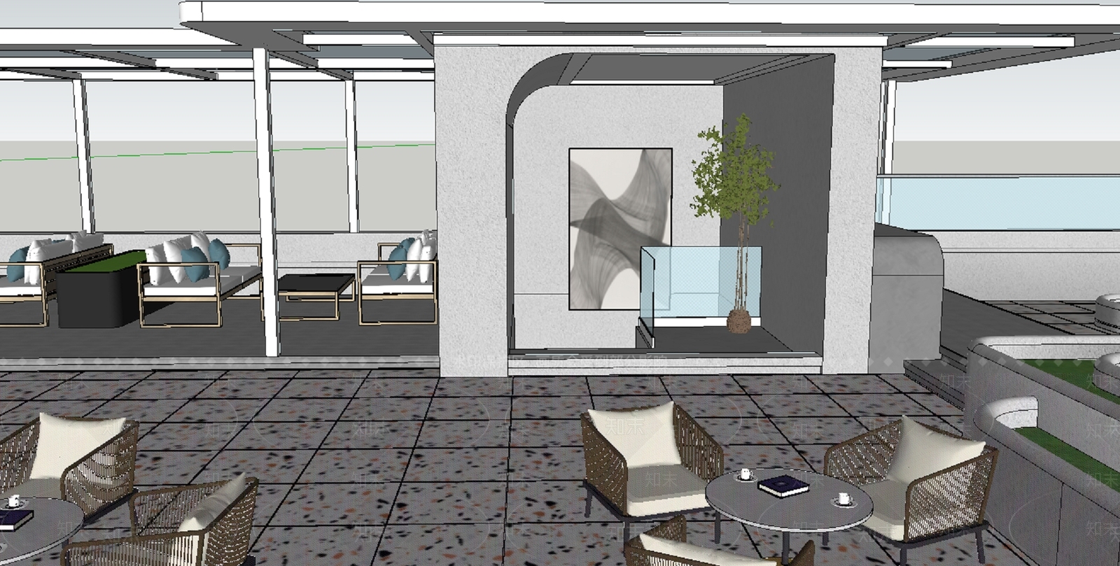 现代屋顶会所SU模型下载【ID:1130803813】
