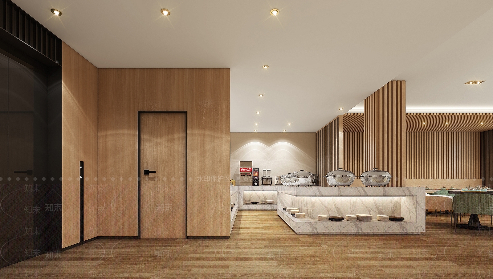 现代原木风自助餐厅3D模型下载【ID:1130804252】