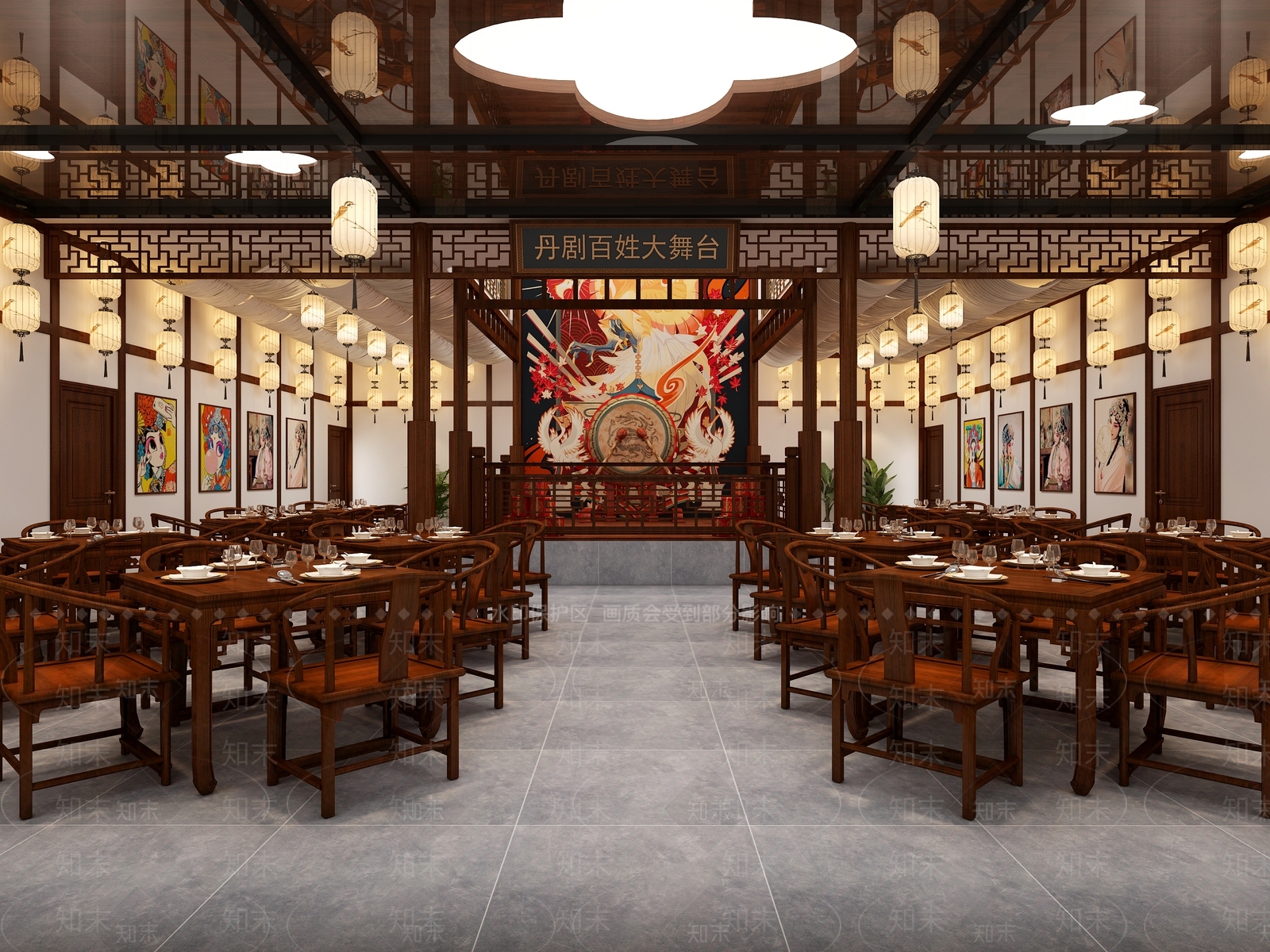 中式戏曲主题中餐厅3D模型下载【ID:1155614421】