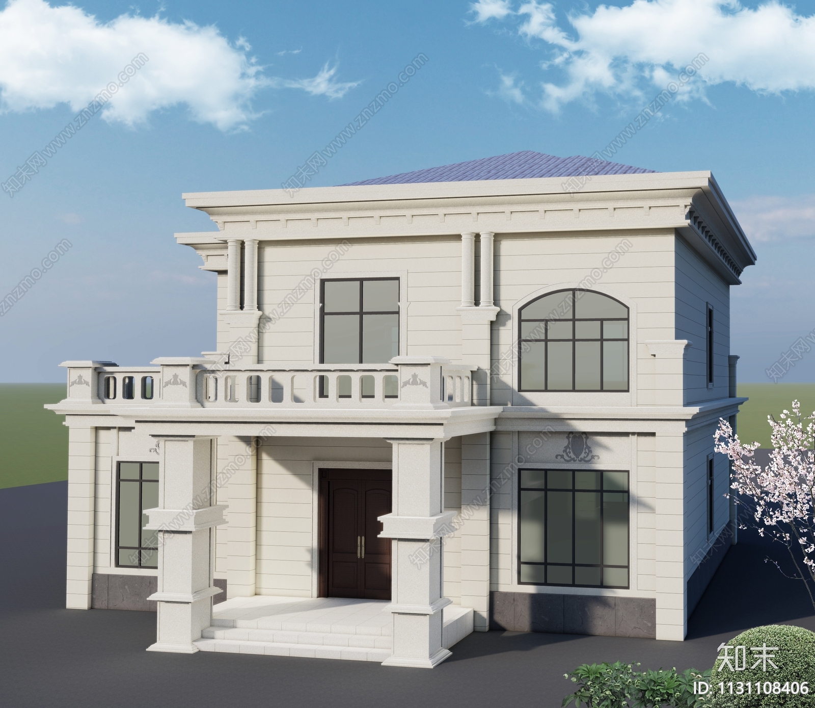欧式简约风格别墅建筑效果图施工图下载【ID:1131108406】