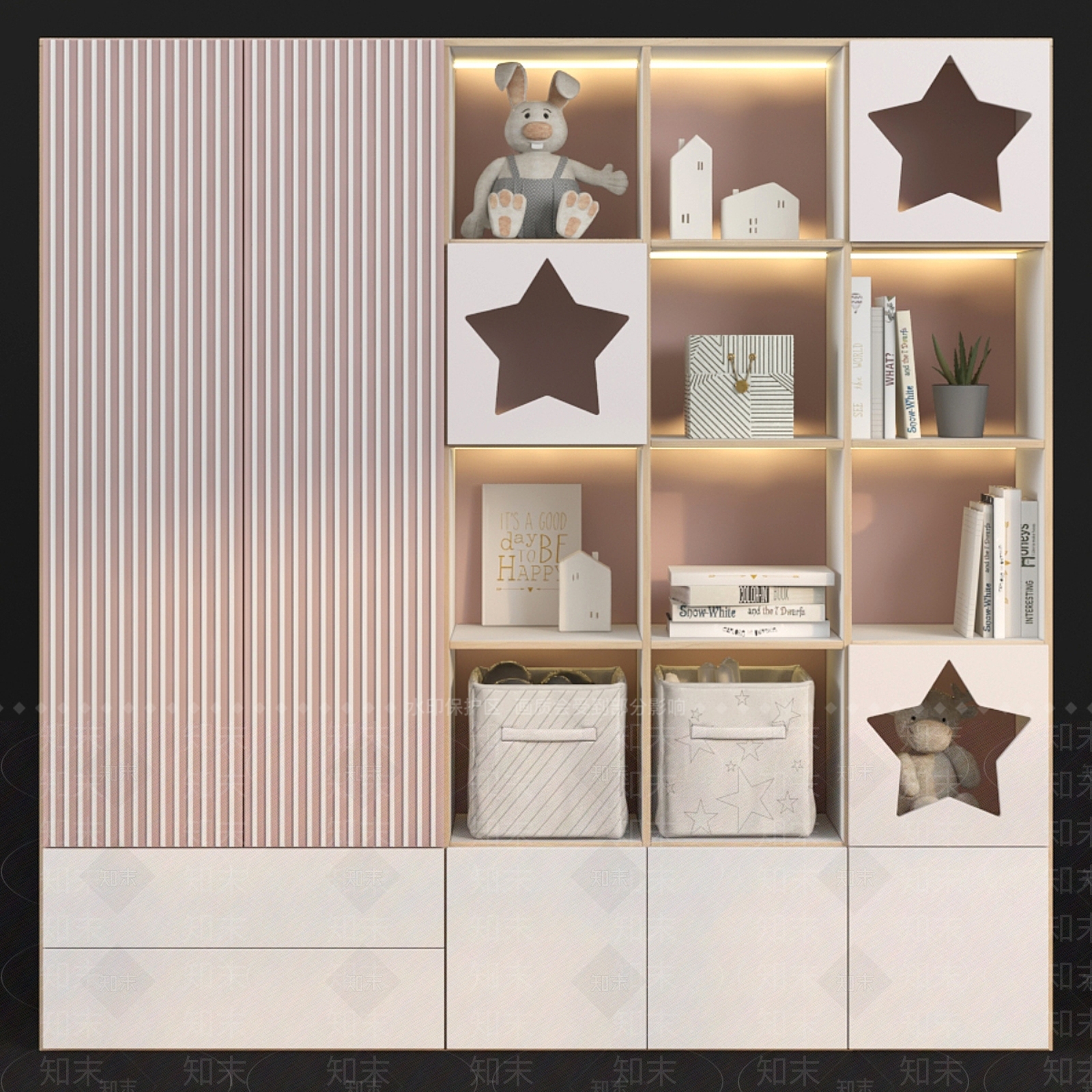 现代儿童玩具收纳柜3D模型下载【ID:1132000921】