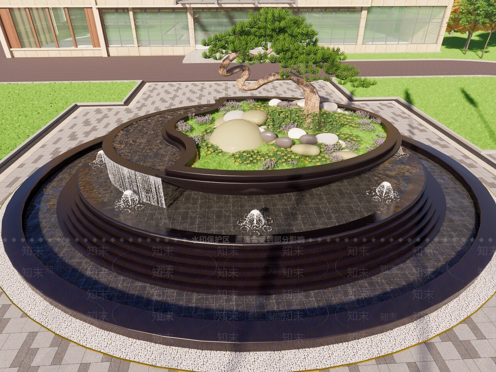 新中式椭圆水景SU模型下载【ID:1130822574】_知末su模型网